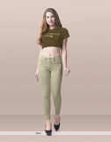 Focus low waist slim fit women light green Jeans with 5-pockets