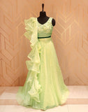 Pista Green Floral Embellished work Netted Crop Top and Lehenga Set