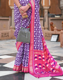 Beautiful Crafted Purple Dola Silk Saree