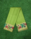 Parrot Green Color Self Design Soft Silk Zari Saree