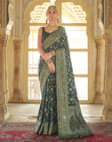 Beautiful Dark Green Botanical Weaving Banaras Silk Saree