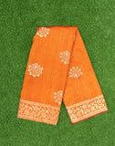Orange Floral Pattern Jute Saree