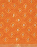 Orange Floral Pattern Jute Saree