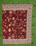 Maroon Floral Printed Dola Silk Saree