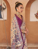 Beige And Violet Floral Hand Painted Brasso Saree