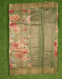 Mehendi Green Floral Printed Jute Saree
