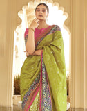 Light Green Checks Dola Silk Fabric Saree