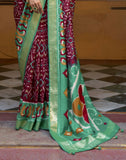 Beautiful Maroon Colour Ikat Print Dola Silk Saree