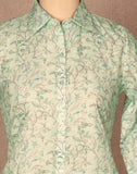 Pista Green Colour Floral Cotton Printed Tops