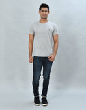 Silver Round-Neck Slim Fit Men T-Shirt