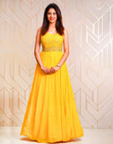 Elegant Yellow Embellished Work Georgette Dress Gown
