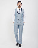 Stylish Sky Blue Self Textured 5 Pc Tuxido Designer Suit