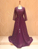 Wine Coloured Stones Work Georgette Dress Gown With A Beautiful Coat