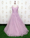 Purple Fully Flared Netted Embellished Gown
