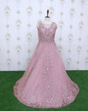 Light Pink Designer Netted Embellished Gown With Mask