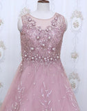 Light Pink Designer Netted Embellished Gown With Mask