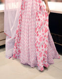 Pink Floral Print Chiffon Gown