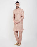 Peach Colour Jacquard Thread And Sequence Work Indo Western Sherwani Set