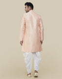 Peach Coloured Fashionable Cross Pattern And Self Design Semi Indo Western Set
