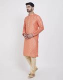 Orange Self Highlighted Brocade Design Kurtha Pajama Set