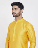 Yellow Self Design With Collar Patti Work Style Kurtha Pajama
