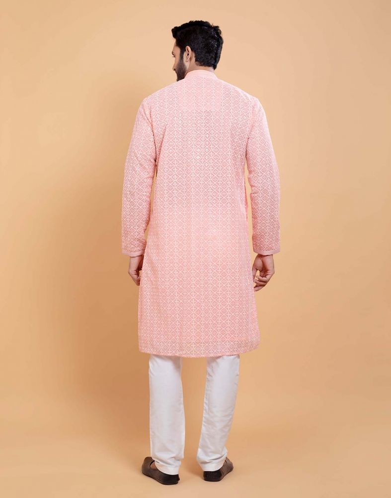 Stylish Pink Coloured Georgette All Over Self Design Chikankari work Kurta Set