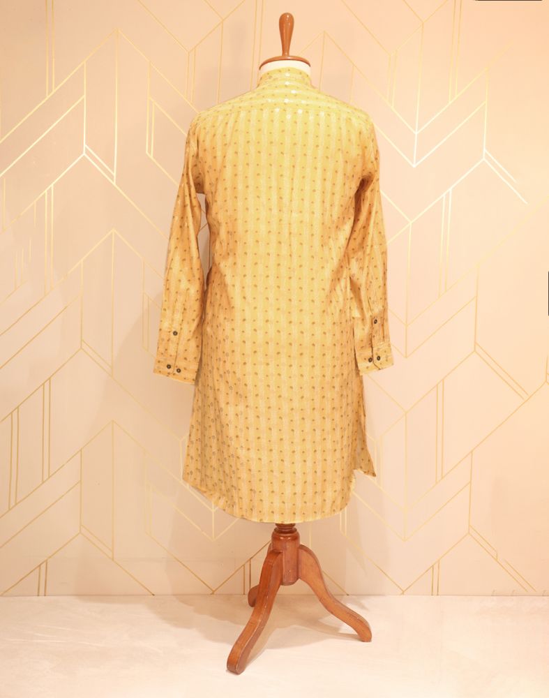 Yellow Floral Printed Cotton Silk Kurta Pyjama Set