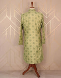 Pista Green Floral Raw Silk Printed Kurta Pyjama Set