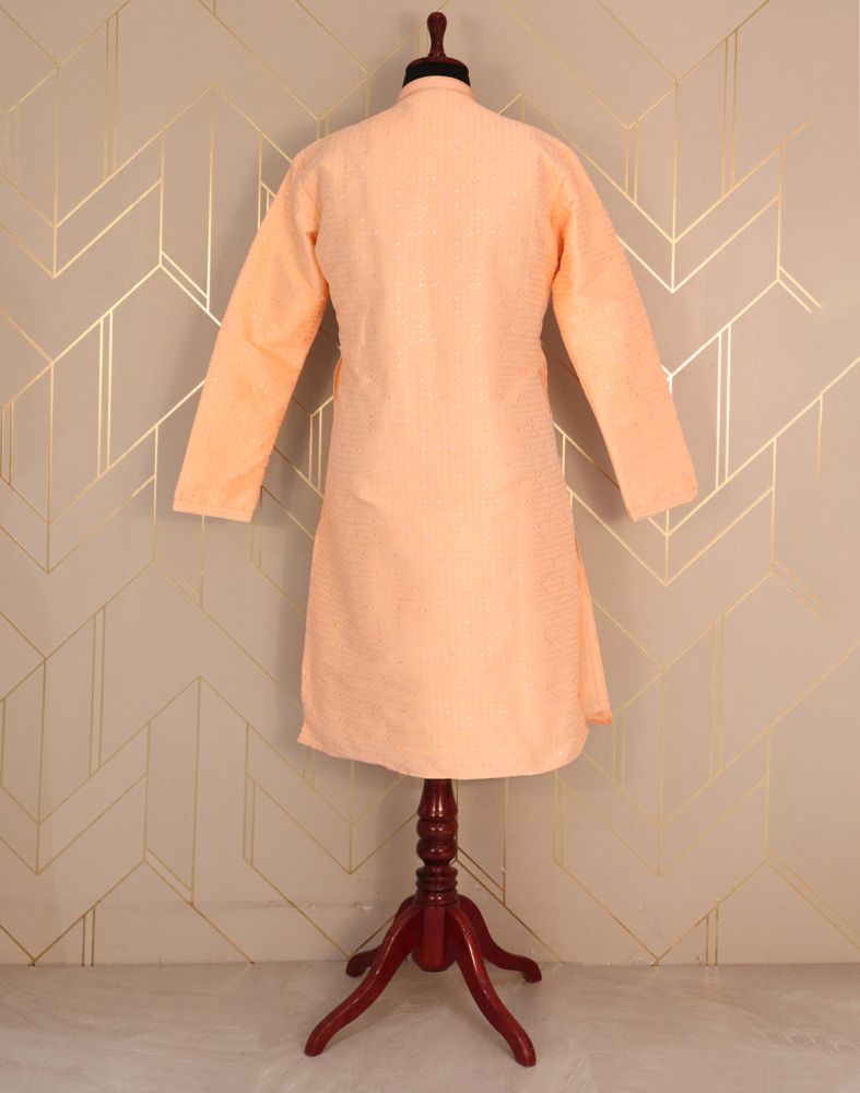 Peach Self Design Jacquard Weave Kurta Pyjama Set