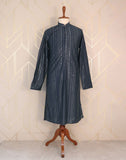 Blue Striped Raw Silk Embellished work Kurta Pyjama Set
