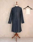 Blue Striped Raw Silk Embellished work Kurta Pyjama Set