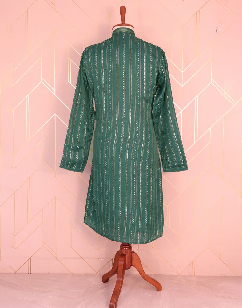 Green Striped Mica Print Raw Silk Kurta Pyjama Set