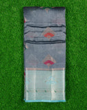 Grey Floral Pattern Weave Silk Saree