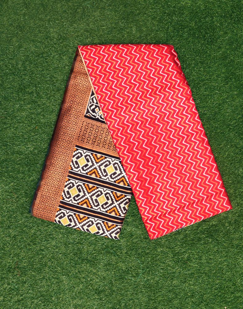 Red Colour Chevron Banaras Patola Fabric Saree