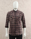 Brown Checkered Denim Plain Shirt