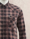 Brown Checkered Denim Plain Shirt